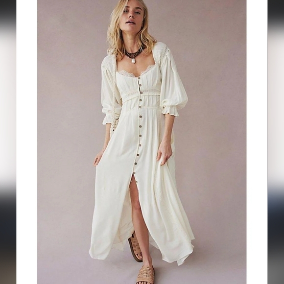 Free People Dresses & Skirts - Free People Ivory Button-Front Maxi Dress